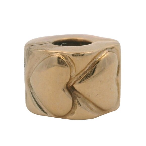 Retired Pandora 14kt Yellow Gold Hearts Clip Spacer Charm - Picture 1 of 7